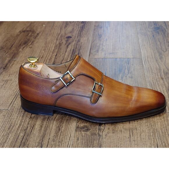 Magnanni Men’s Monk Strap 9.5M Tan Brown Burnished Leather Dress Shoes main image 6